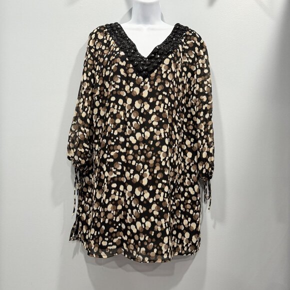 Jaclyn Smith Gemstone Neckline Animal Polka Dot Print Chiffon Tunic Top Size XL - Picture 6 of 11